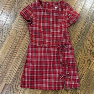 Zara Red Plaid Kids Dress with Bow Accents